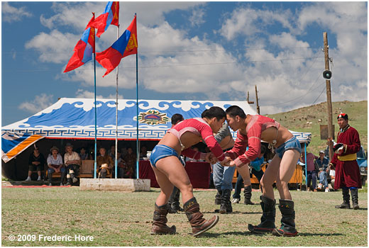 Wrestling match at Naadam Festival, Lun